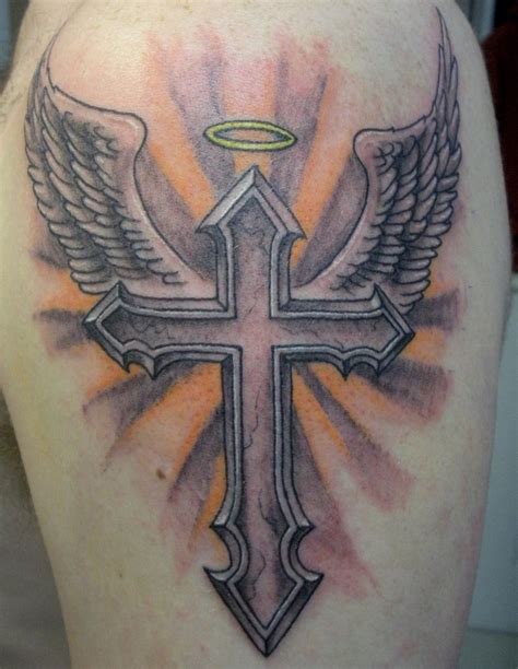 angel tattoo with cross|realistic cross tattoos.